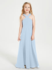 Junior Bridesmaid Dresses Grecian Neckline Floor Length Sky Blue