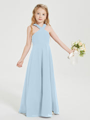Junior Bridesmaid Dresses Grecian Neckline Floor Length Sky Blue