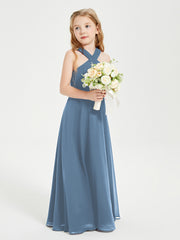 Junior Bridesmaid Dresses Grecian Neckline Floor Length Slate Blue