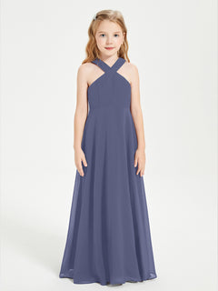 Junior Bridesmaid Dresses Grecian Neckline Floor Length Stormy