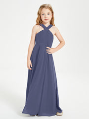 Junior Bridesmaid Dresses Grecian Neckline Floor Length Stormy