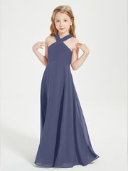 Junior Bridesmaid Dresses Grecian Neckline Floor Length Stormy