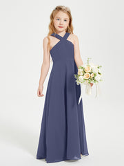 Junior Bridesmaid Dresses Grecian Neckline Floor Length Stormy