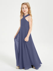 Junior Bridesmaid Dresses Grecian Neckline Floor Length Stormy