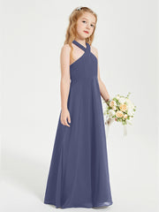 Junior Bridesmaid Dresses Grecian Neckline Floor Length Stormy