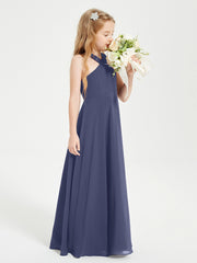 Junior Bridesmaid Dresses Grecian Neckline Floor Length Stormy