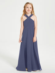 Junior Bridesmaid Dresses Grecian Neckline Floor Length Stormy