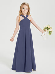 Junior Bridesmaid Dresses Grecian Neckline Floor Length Stormy