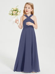 Junior Bridesmaid Dresses Grecian Neckline Floor Length Stormy