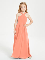 Junior Bridesmaid Dresses Grecian Neckline Floor Length Sunset