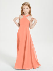 Junior Bridesmaid Dresses Grecian Neckline Floor Length Sunset