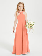 Junior Bridesmaid Dresses Grecian Neckline Floor Length Sunset