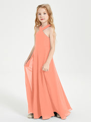 Junior Bridesmaid Dresses Grecian Neckline Floor Length Sunset