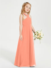 Junior Bridesmaid Dresses Grecian Neckline Floor Length Sunset