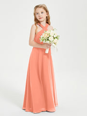 Junior Bridesmaid Dresses Grecian Neckline Floor Length Sunset
