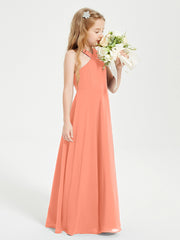 Junior Bridesmaid Dresses Grecian Neckline Floor Length Sunset