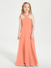 Junior Bridesmaid Dresses Grecian Neckline Floor Length Sunset