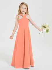 Junior Bridesmaid Dresses Grecian Neckline Floor Length Sunset
