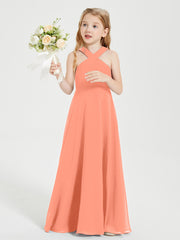 Junior Bridesmaid Dresses Grecian Neckline Floor Length Sunset