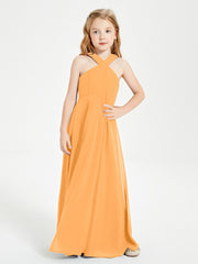 Junior Bridesmaid Dresses Grecian Neckline Floor Length Tangerine