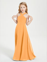 Junior Bridesmaid Dresses Grecian Neckline Floor Length Tangerine