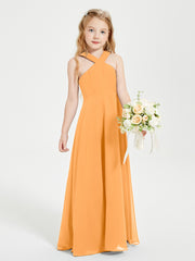 Junior Bridesmaid Dresses Grecian Neckline Floor Length Tangerine