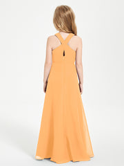 Junior Bridesmaid Dresses Grecian Neckline Floor Length Tangerine