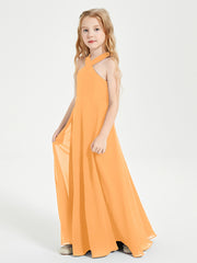 Junior Bridesmaid Dresses Grecian Neckline Floor Length Tangerine
