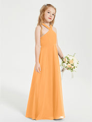 Junior Bridesmaid Dresses Grecian Neckline Floor Length Tangerine