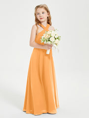 Junior Bridesmaid Dresses Grecian Neckline Floor Length Tangerine