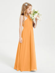 Junior Bridesmaid Dresses Grecian Neckline Floor Length Tangerine