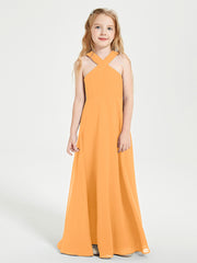Junior Bridesmaid Dresses Grecian Neckline Floor Length Tangerine