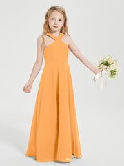 Junior Bridesmaid Dresses Grecian Neckline Floor Length Tangerine