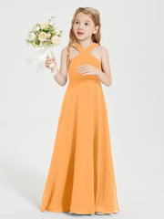 Junior Bridesmaid Dresses Grecian Neckline Floor Length Tangerine