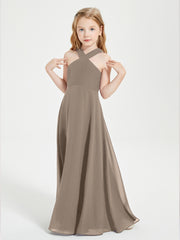 Junior Bridesmaid Dresses Grecian Neckline Floor Length Taupe