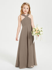 Junior Bridesmaid Dresses Grecian Neckline Floor Length Taupe