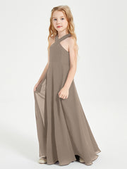 Junior Bridesmaid Dresses Grecian Neckline Floor Length Taupe