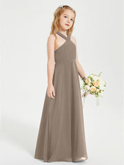 Junior Bridesmaid Dresses Grecian Neckline Floor Length Taupe