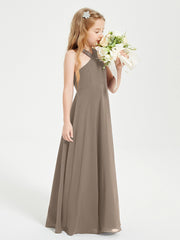 Junior Bridesmaid Dresses Grecian Neckline Floor Length Taupe