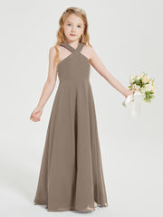 Junior Bridesmaid Dresses Grecian Neckline Floor Length Taupe