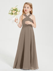 Junior Bridesmaid Dresses Grecian Neckline Floor Length Taupe