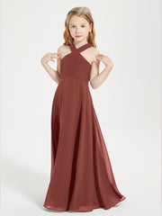 Junior Bridesmaid Dresses Grecian Neckline Floor Length Terracotta