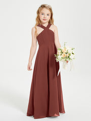 Junior Bridesmaid Dresses Grecian Neckline Floor Length Terracotta