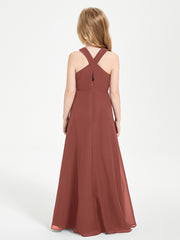 Junior Bridesmaid Dresses Grecian Neckline Floor Length Terracotta