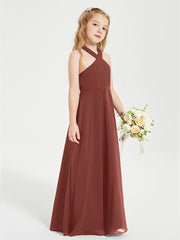 Junior Bridesmaid Dresses Grecian Neckline Floor Length Terracotta