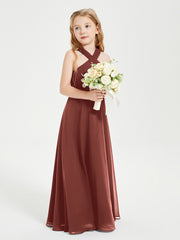 Junior Bridesmaid Dresses Grecian Neckline Floor Length Terracotta