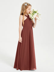 Junior Bridesmaid Dresses Grecian Neckline Floor Length Terracotta