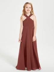Junior Bridesmaid Dresses Grecian Neckline Floor Length Terracotta