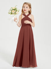 Junior Bridesmaid Dresses Grecian Neckline Floor Length Terracotta