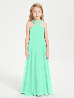 Junior Bridesmaid Dresses Grecian Neckline Floor Length Turquoise